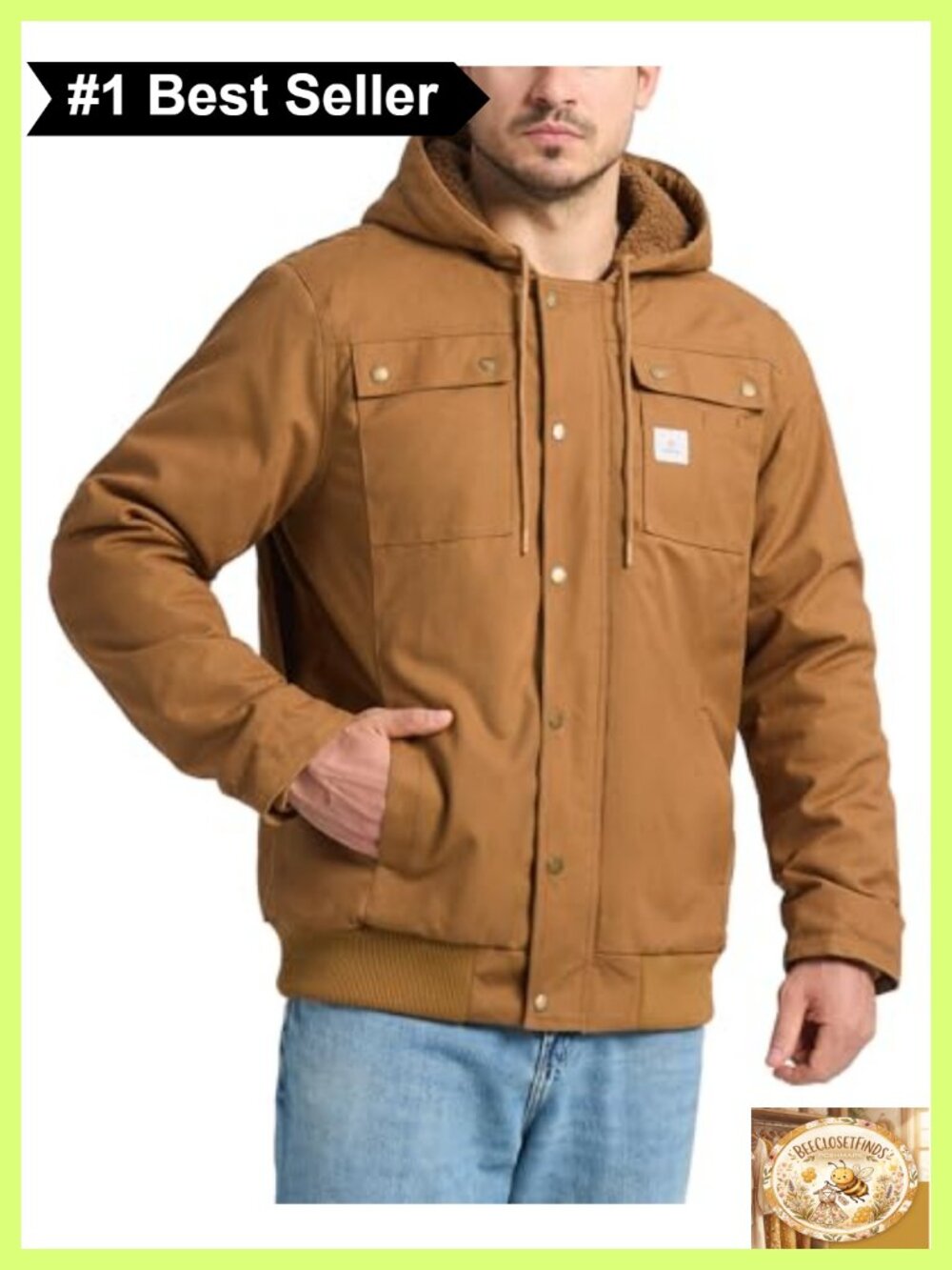Men's Sherpa Lined Water Resistant Canvas Work Jacket Hooded Coat